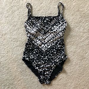 Aqua Green Swim - Black and White One-Piece Bathing Suit Aqua Green Swim - Black and White One-Piece Bathing Suit